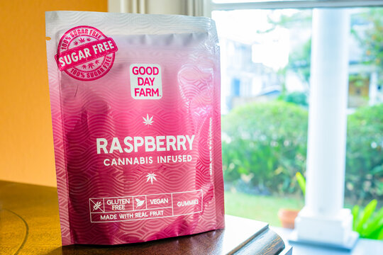 New Orleans, LA, USA - January 10, 2026: Package of Sugar Free Raspberry Flavored Cannabis Infused Gummies by Good Day Farm