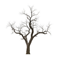 Leafless tree silhouette isolated on transparent background