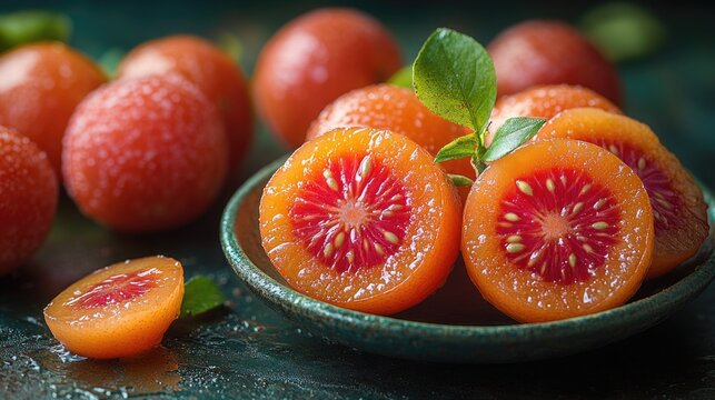 Ripe Pitanga fruit - Surinam cherry - Brazilian cherry - French cherry - Cayenne cherry - Florida cherry. Dark deep orange color. Exotic fruit