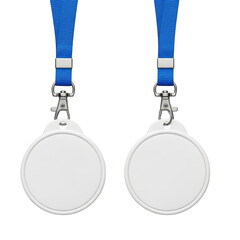 Two badges with blue lanyards isolated on transparent background