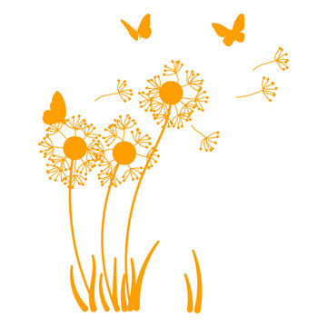 Dandelion and butterflies in the wind filled stroke
