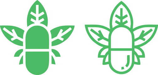 Vegetarian Capsules icon with plant , Vegan & healthy . Natural 