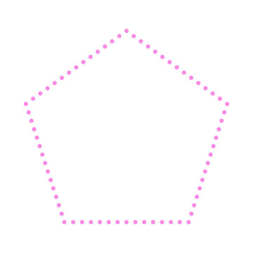 A simple flat illustration of a pentagon-shaped frame made of pink dotted lines. Minimalist design on a transparent background, perfect for creative borders or graphic projects