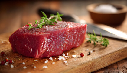 Piece of rump steak on cutting board