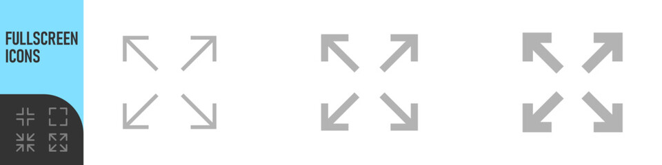 Expand and fullscreen arrow icons showing arrows pointing outward in editable stroke, outline, and solid styles for resize, zoom, and UI controls