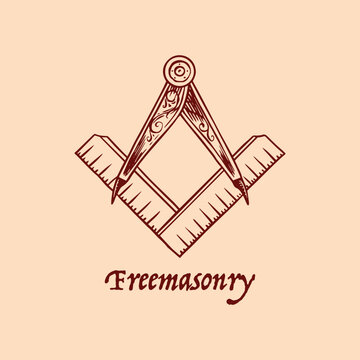 Compass Square as symbol of mason freemason .Conspiracy and Secret Society emblem. Hand drawn engraving 