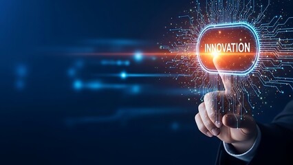 Hand touching innovation button with circuit board finger