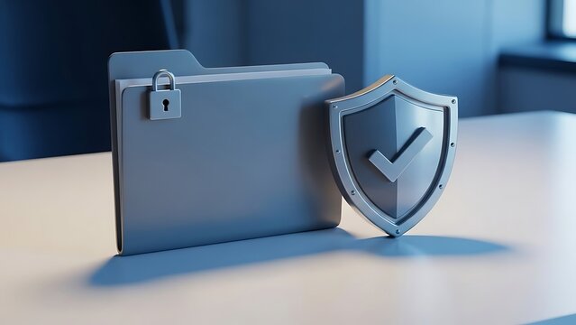 Aca plans secure document folder with shield protection on office desk