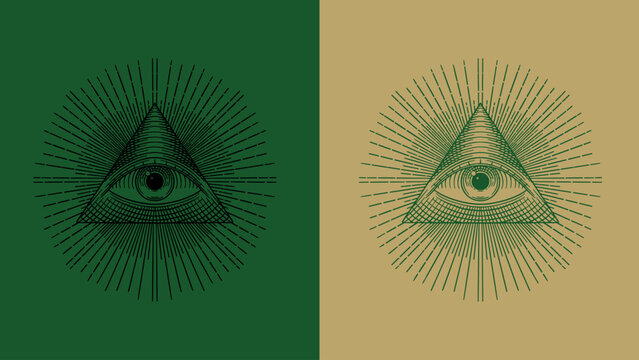 All seeing eye of providence .Freemason and Mason symbols. Illuminati and secret union or brotherhood logo engraving, hand drawn