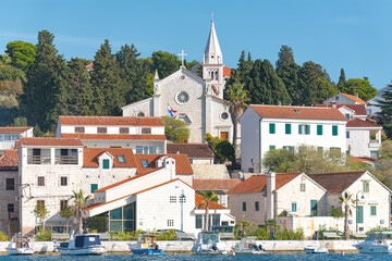 Rogoznica town panorama featuring Church of Assumption. Croatia