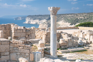 Kourion ancient ruins overlooking Mediterranean sea in Cyprus, Limassol District