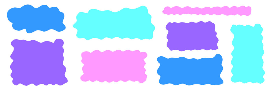 A flat organic shape with wavy scallop edges designs a rectangle frame, organic flow and wavy curves repeat as shape meets rectangle frame.