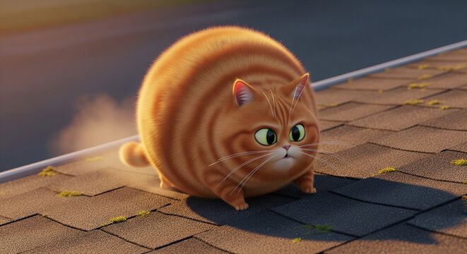 Perfectly round cat on the roof