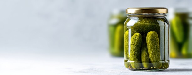 The Jar of Pickles on a Clean White Surface with Soft Background Blur