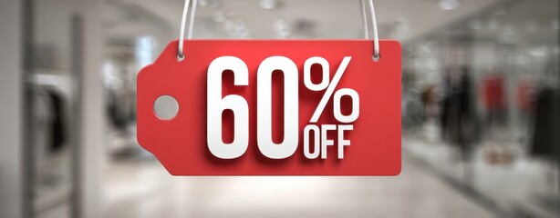 The Red 60% Off Sale Tag Hanging in a Modern Retail Storefront