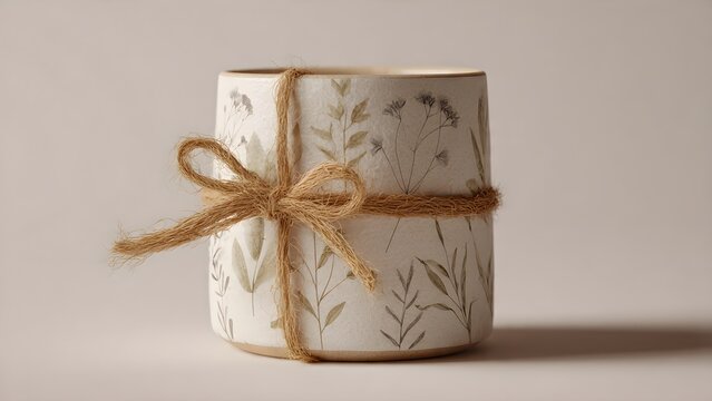 Brown rope around a white cup