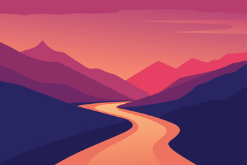 River Valley Glowing Under Sunset Haze