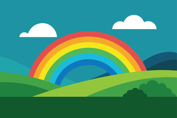 Rain Washed Countryside Hills With Rainbow