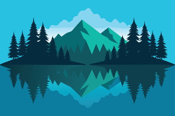 Pine Forest Reflected In Still Mountain Lake