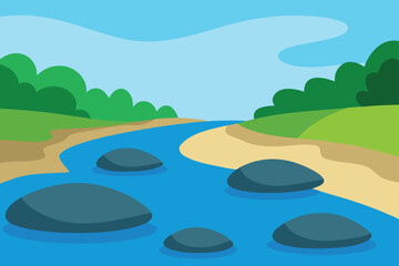 Peaceful Riverbank With Smooth Stones