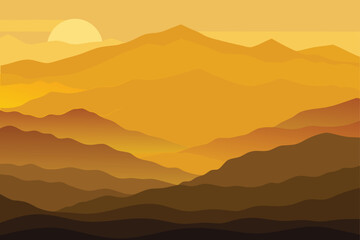 Golden Sunset Over Misty Layered Hills