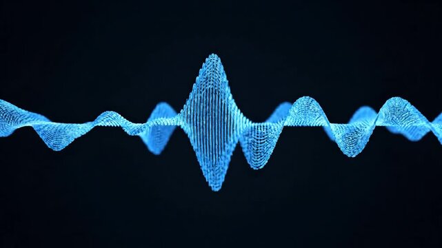 Abstract Blue Sound Waveform Visualization on Dark Background.