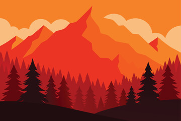 Autumn Mountain Forest With Red And Orange Foliage