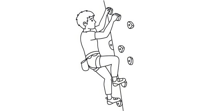 Young boy climbing indoor rock wall, athletic activity, active lifestyle, vector illustration