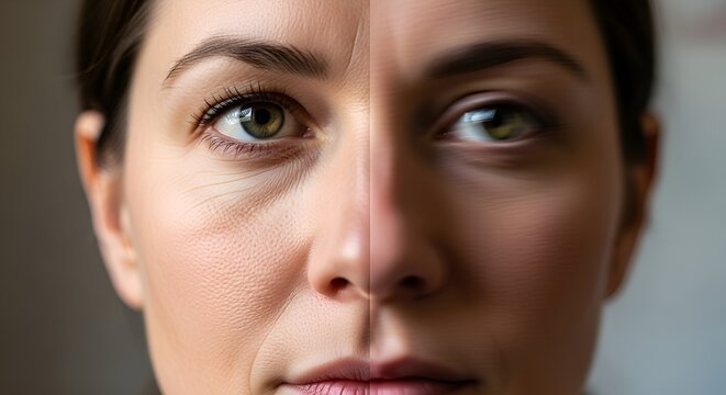 Split Portrait of Person with Realistic Detail and Impressionistic Painting for Self-Concept Concept