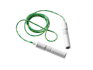Jump rope with green rope and white handles for fitness training