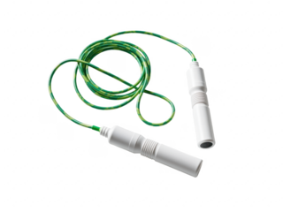 Jump rope with green rope and white handles for fitness training