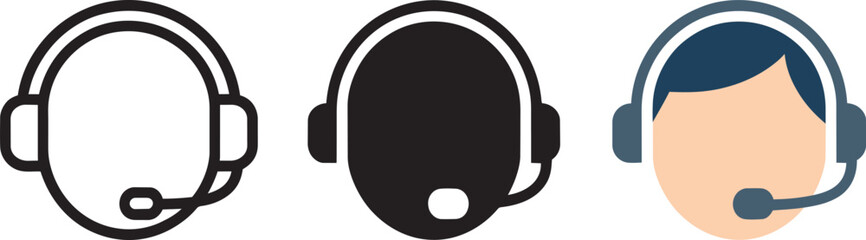 Customer service headset icon various styles illustration set representing technical support agent