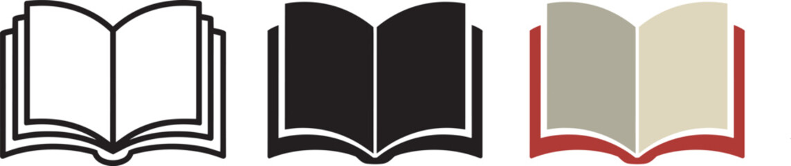 Open book education icon set with linear and color versions for library or school application © fay009