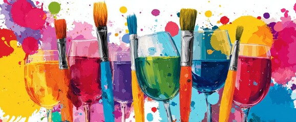 Join Summer Sip and Paint Events With Brushes and Wine in Vibrant Colors for Creative Workshops