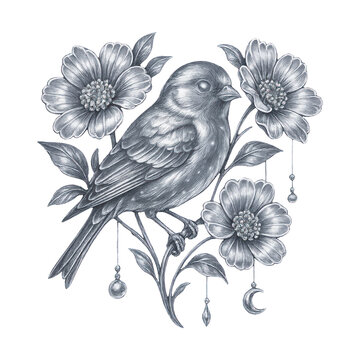 PNG Intricate bird floral illustration