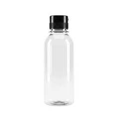 Clear plastic bottle with black cap