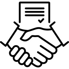Handshake with contract line icon. Business deal concept. Agreement symbol. Vector illustration isolated.