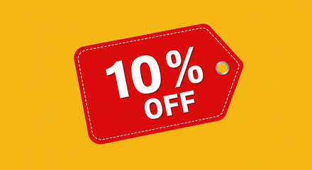 Special 10% Off Deal: A bold, red price tag proudly displays a 10% discount, set against a vibrant yellow background, capturing attention and enticing potential buyers.
