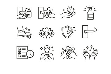 Hands set transition vector hygiene sanitize logic icon safety after entering cue