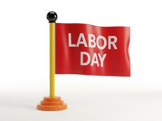 Celebrating labor day with a vibrant red flag isolated on white background