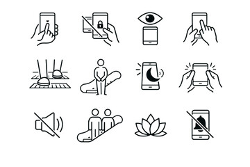 Device quiet etiquette restraint escalator icons vector icon silent step control low