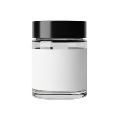 Minimalist glass jar with black lid and white label