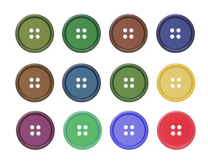 Buttons for Clothes Closeup Isolated. Sewing Scrapbooking Decor. Round Clothes Button. Vector