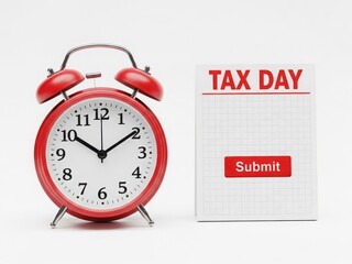Red alarm clock indicating tax day submission deadline isolated on white background