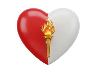 Divided heart with blazing torch isolated on white background