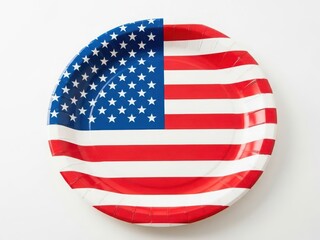 Patriotic paper plate displaying american flag design isolated on white background