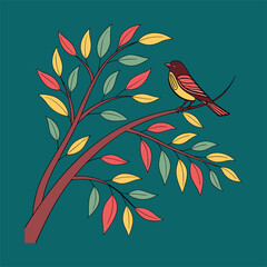 a single colorful leaf branch natural flow 8 isolated on white background