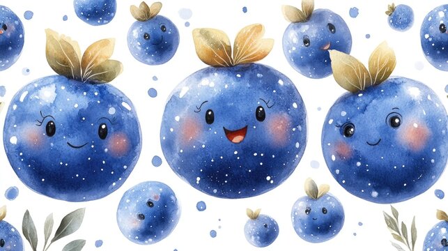 Seamless pattern with cute Blueberry, a simple design for baby room decor and nursery decoration. Blueberry illustrations for nursery decor.