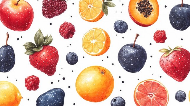 Seamless pattern with cute fruits illustrations, a simple design for baby room decor and nursery decoration. Cartoon fruits illustrations for nursery pattern.