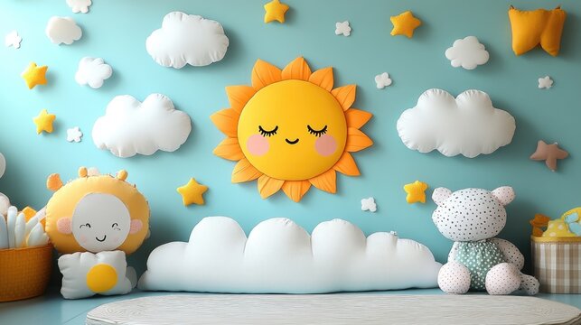 Seamless pattern with cute sun and clouds. illustrations, a simple design for baby room decor and nursery decoration